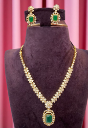 Victorian polish simple necklace with green stone -pairing with beautiful earrings